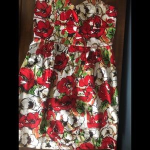 Size M fits like S Strapless mini red floral dress